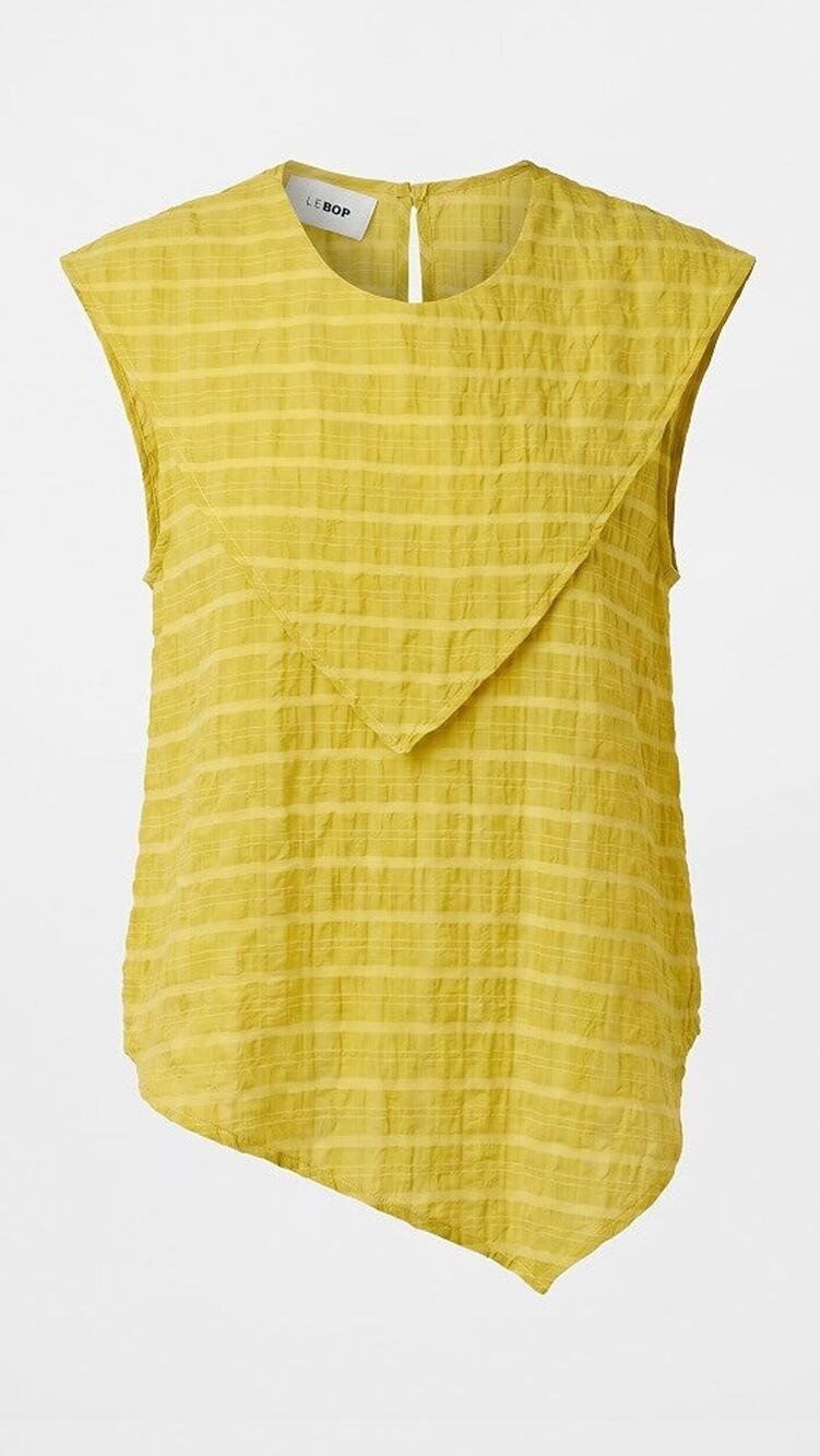 LE BOP Riley Checked Crewneck Sleeveless Blouse - M